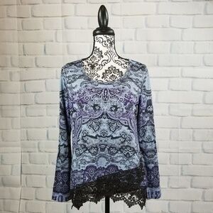 Unity world women's size s knit top lace trim top